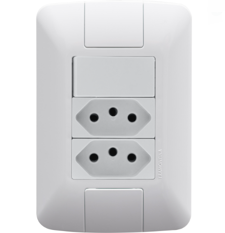 Conjunto 4x2 com 1 Interruptor Simples 10A + 2 Tomadas 2P+T 20A 250V Branco - Aria TRAMONTINA