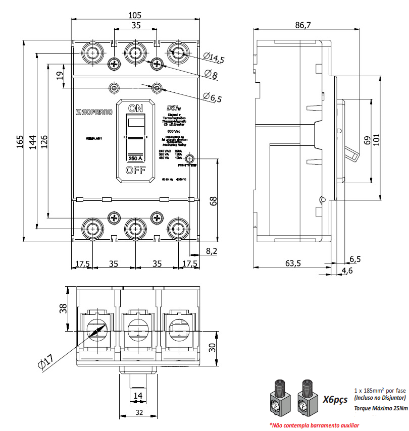 Disjuntor Nema Tripolar 175A 22KA SOPRANO